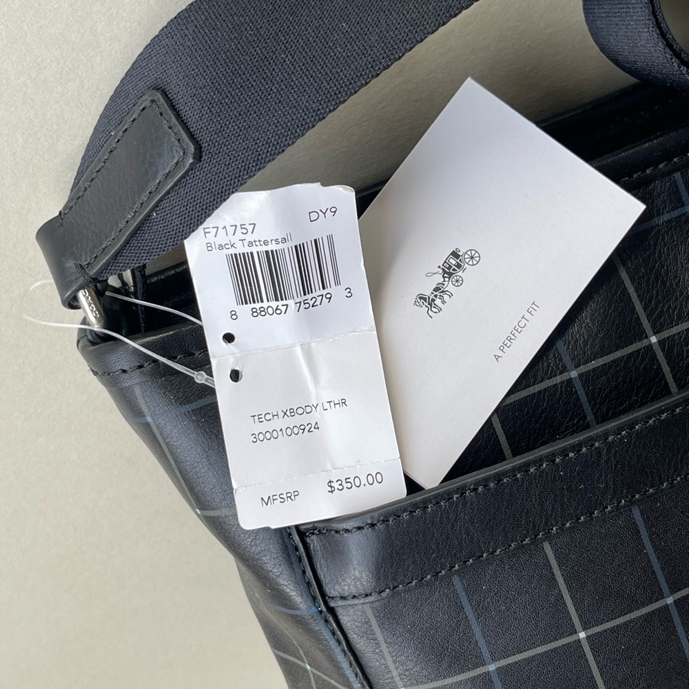 (new+tag) Coach F71757 Men/Unisex tech crossbody full leather black tattersall - Picture 6 of 16